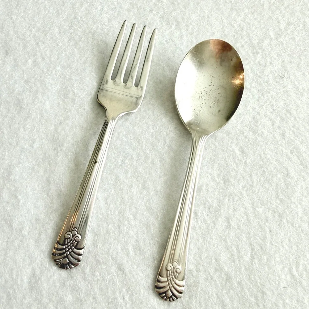 Vintage Vogue Silver Plate Child Fork & Spoon‎ Set 5″ Junior Flatware